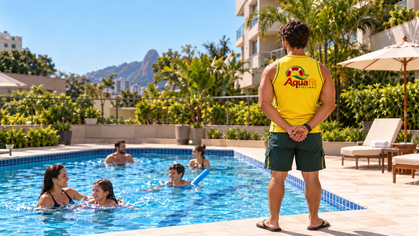 Guardião da Aquafit em piscina de condomínio na Zona Sul do Rio